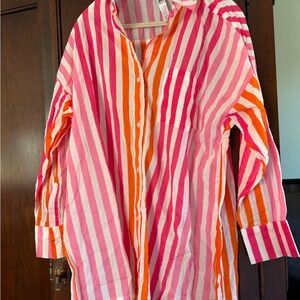 Vibrant Striped Button-Up Cover Up